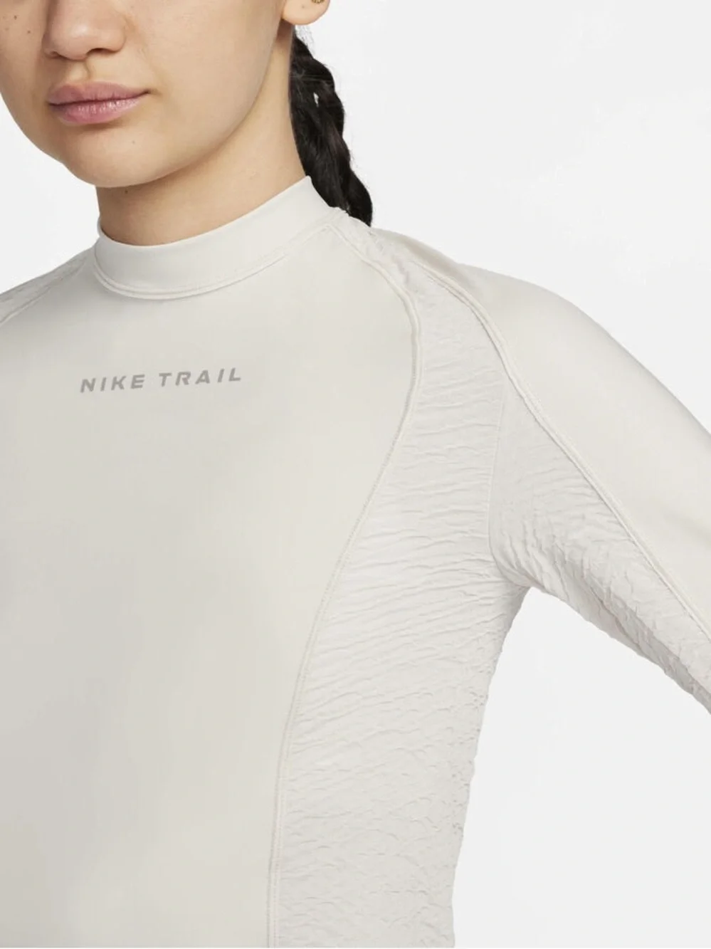 Nike Trail Dri-FIT Long-Sleeve Crop Running Top Light Beige Sz M EUC